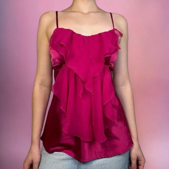Y2K My Michele pink elegant satin tie back flowy layered cami top🎀 - Picture 2 of 8